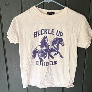 White baby T with Purple Horse Graphic